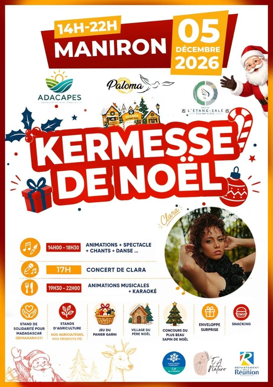 Affiche de la Kermesse de Noël au Maniron, samedi 5 décembre 2026 de 14h à 22h
