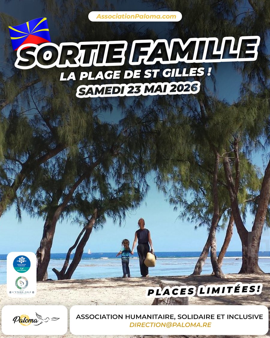 Affiche : sortie famille à la plage de Saint-Gilles, 23 mai 2026